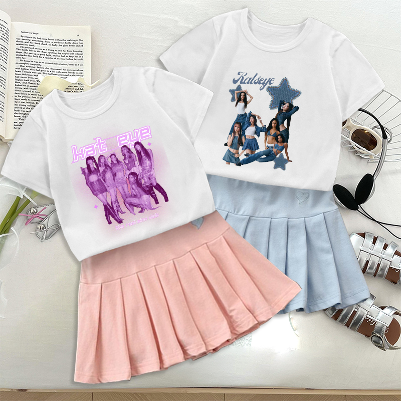 Embroidery Abaya - Mode K POP K-KATSEYE T-shirt Faltenrock