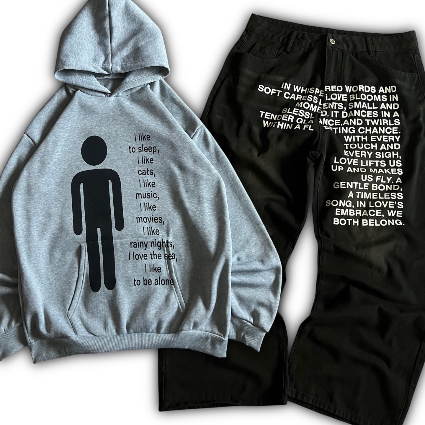 Embroidery Letter - Amerikanisches Muster Buchstaben-Jeans Y2K Herren Hoodie-Sets