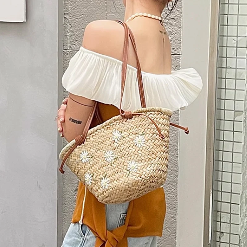 Embroidery Bali - Casual Natürliche Stroh Schulter Gewebt Frauen