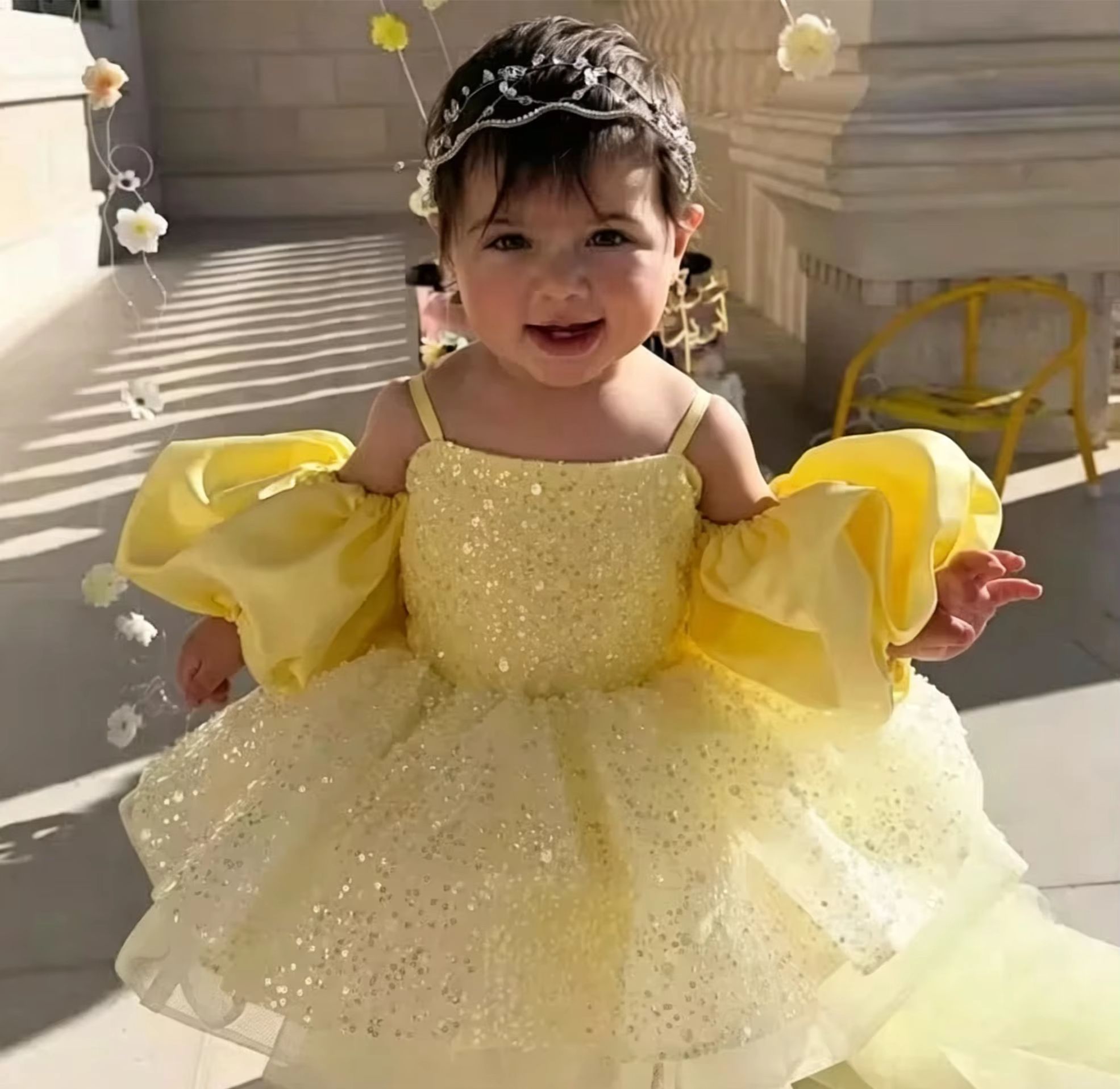Embroidery Yellow Dress - Niedliche gelbe Blumenmädchenkleider für die Hochzeit,