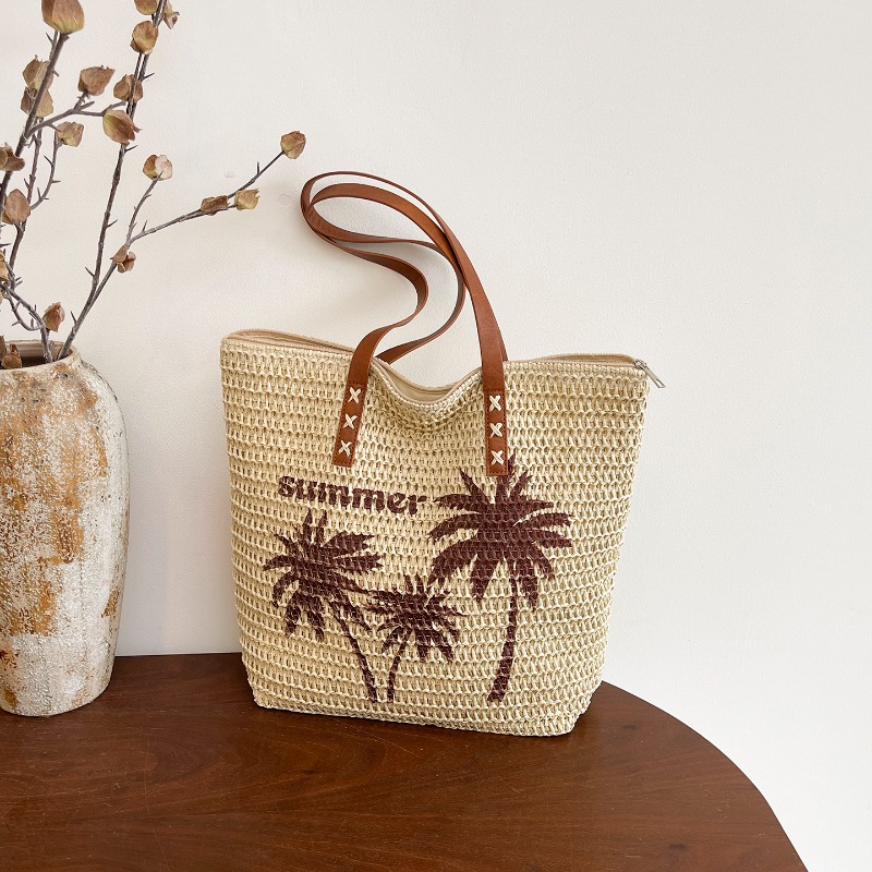 Embroidery Bali - Einfache Trend-Stickerei Kokospalmen-Stroh-Gewebte Tasche Sommer Große