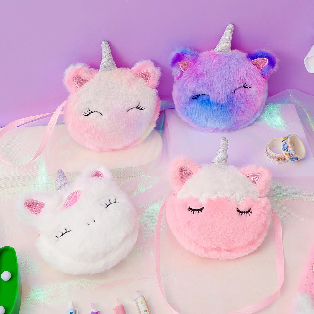 Embroidery Unicorn - Kinder-Mode Plüsch-Schultertasche Niedliche Cartoon-Einhorn-Geldbörse Mädchen-Handtasche Baby-Accessoires