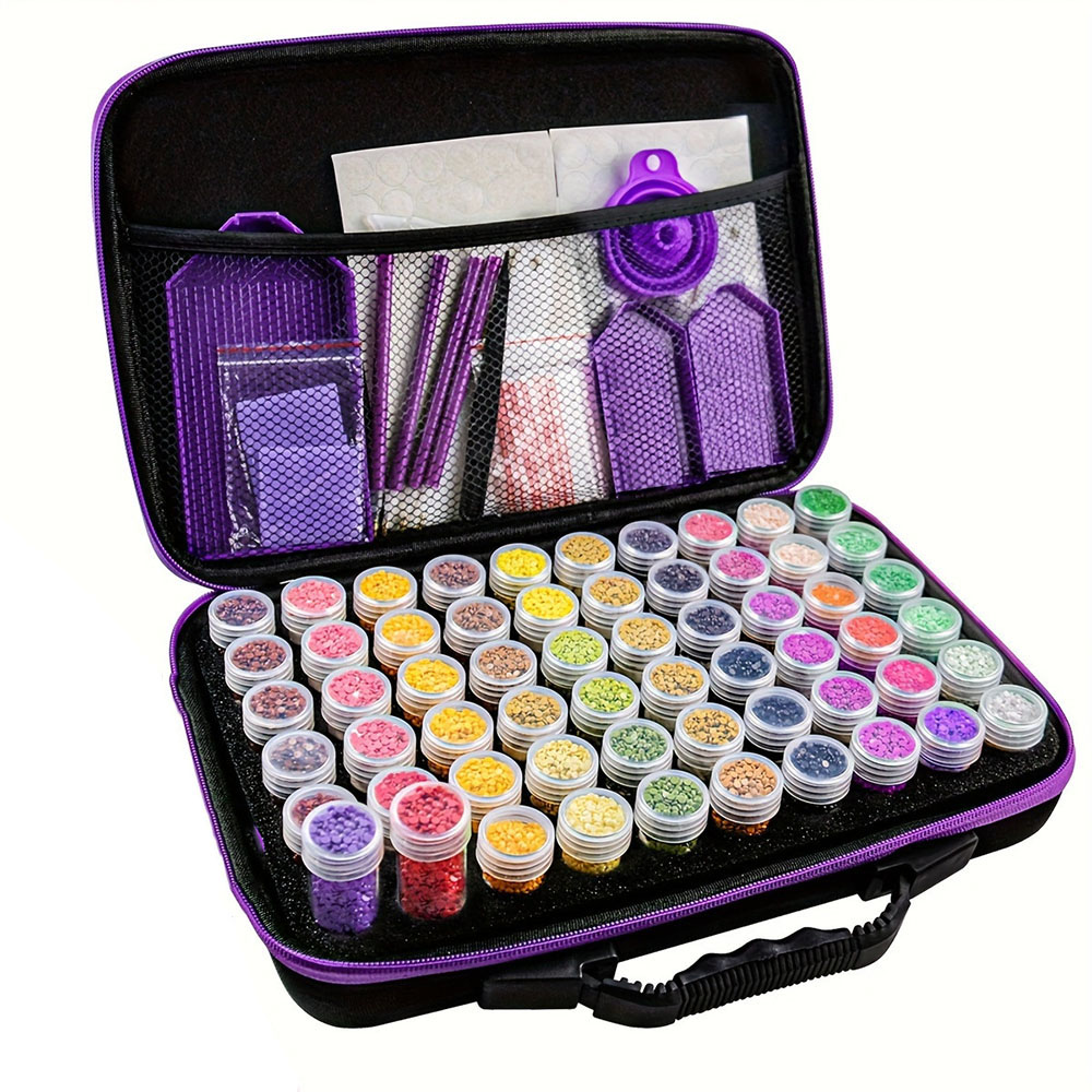 Embroidery Tools - Tragbare Diamantmalerei-Aufbewahrungstasche, 60-Fächer-Perlenorganizer mit Werkzeugset, Etui