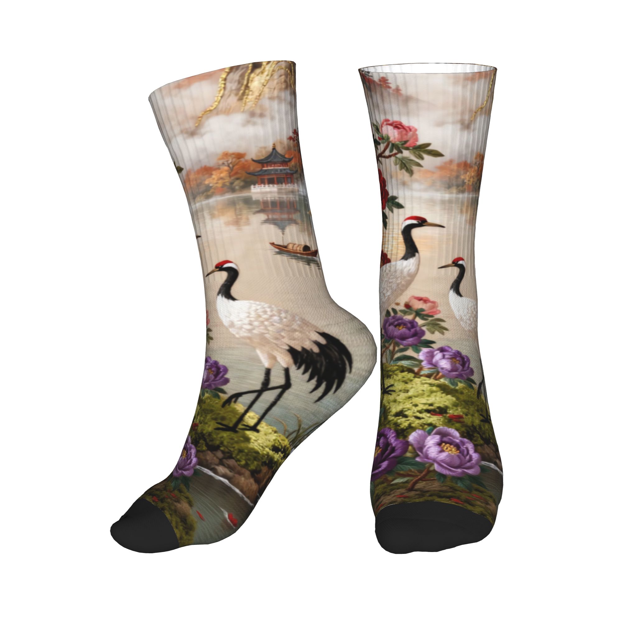 Embroidery Print - Lustige bedruckte, bestickte Socken mit vier