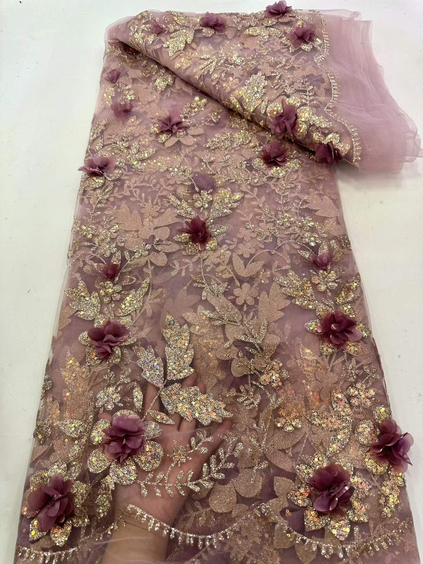 Embroidery Abaya - Afrikanischer Spitzenstoff, bestickt, mit Pailletten, nigerianische
