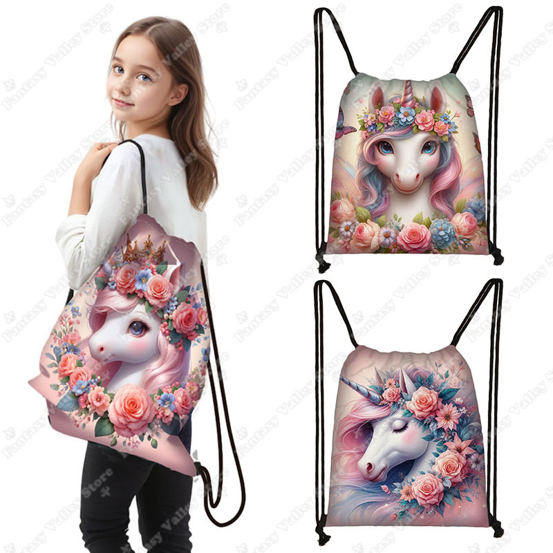 Embroidery Unicorn - Niedliche Einhorn Blumen druck Kordel zug