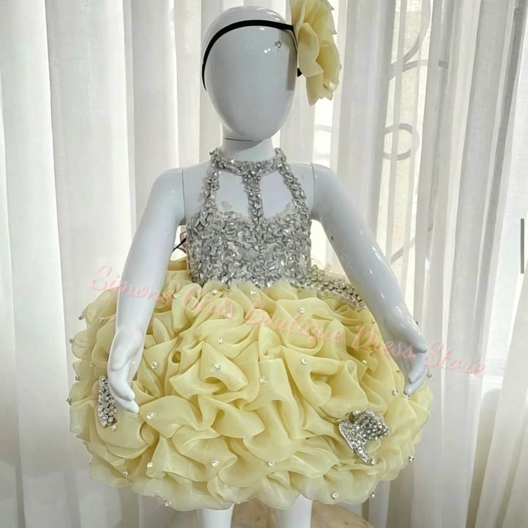 Embroidery Yellow Dress - Gelbes Blumenmädchenkleid mit Rüschen für die