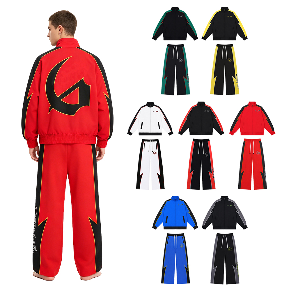 Embroidery Letter - Y2k Streetwear Herren-Sets Zweiteiliger Reißverschluss-Sportanzug mit