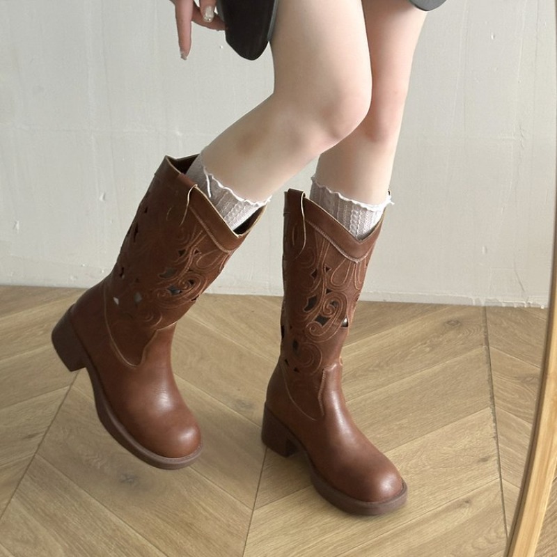 Embroidery Outfit - Damen Western Cowboy Stiefel mit Lochstickerei,