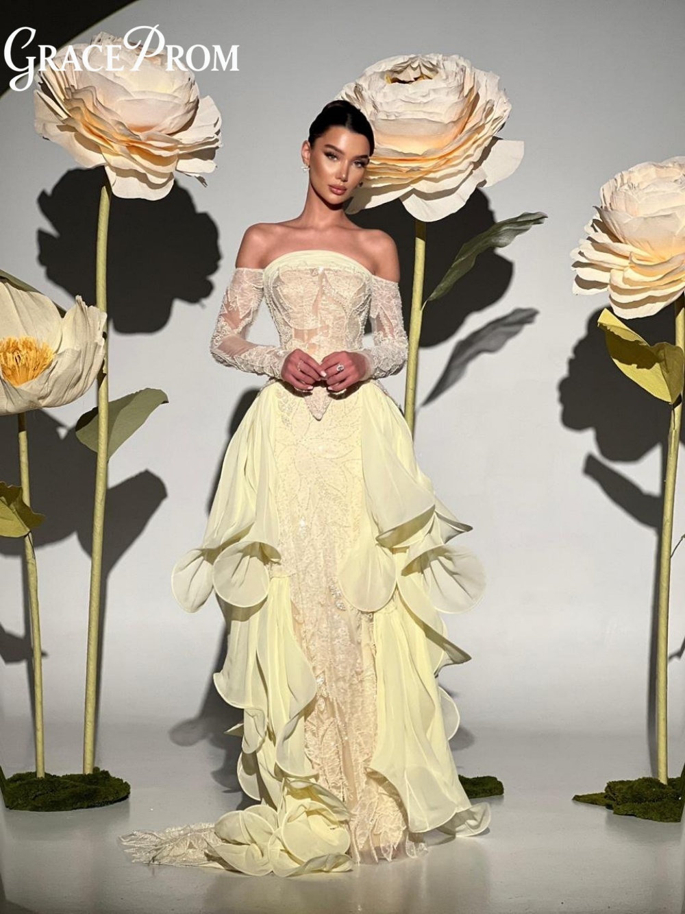 Embroidery Yellow Dress - Exquisites Buttergelbes Abendkleid 2026 Premium Schulterfreies