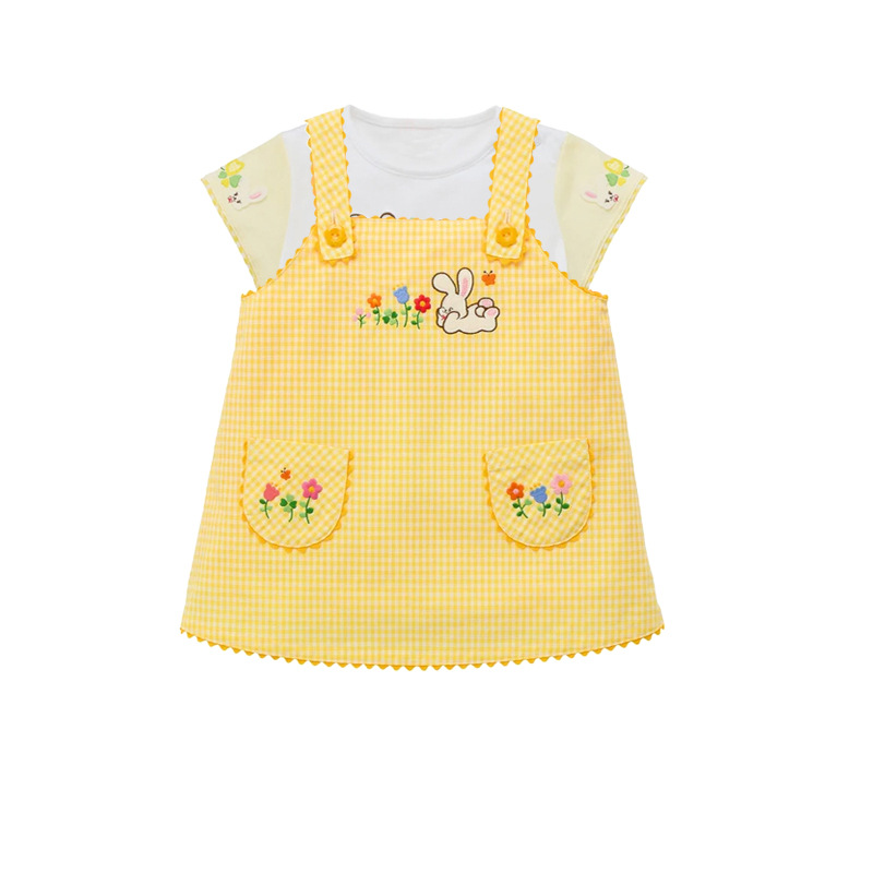 Embroidery Yellow Dress - 3-6 Jahre Baumwolle Gelbes Niedliches Cartoon-Hasen
