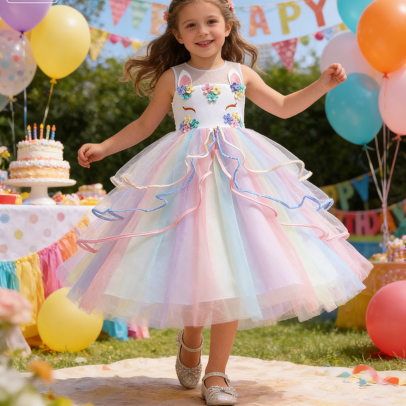 Embroidery Unicorn - Karnevalskleidung Mädchen Buntes Mädchen Einhornkleid Pastell