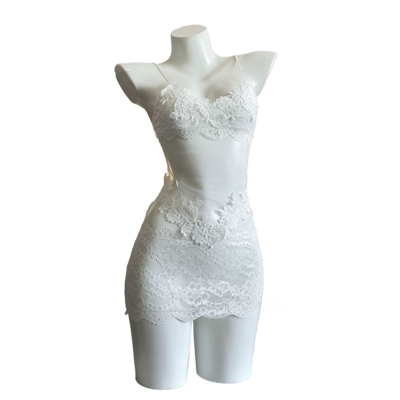 Embroidery Outfit - Sexy Spitzen-Stickerei Trägerloses Kleid Damen Mesh