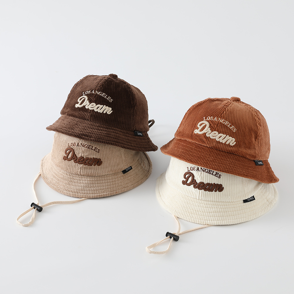 Embroidery Letter - Baby Einfarbiger Sonnenschutzhut Jungen Warmhaltender Cord-Fischerhut