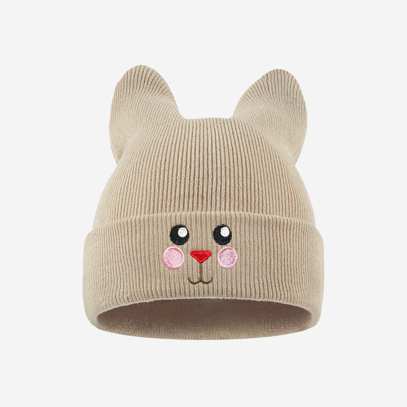 Embroidery Letter - Weiche Katzenohren-Kindermütze mit Katzen-Gesichts-Stickerei für 1-3-Jährige