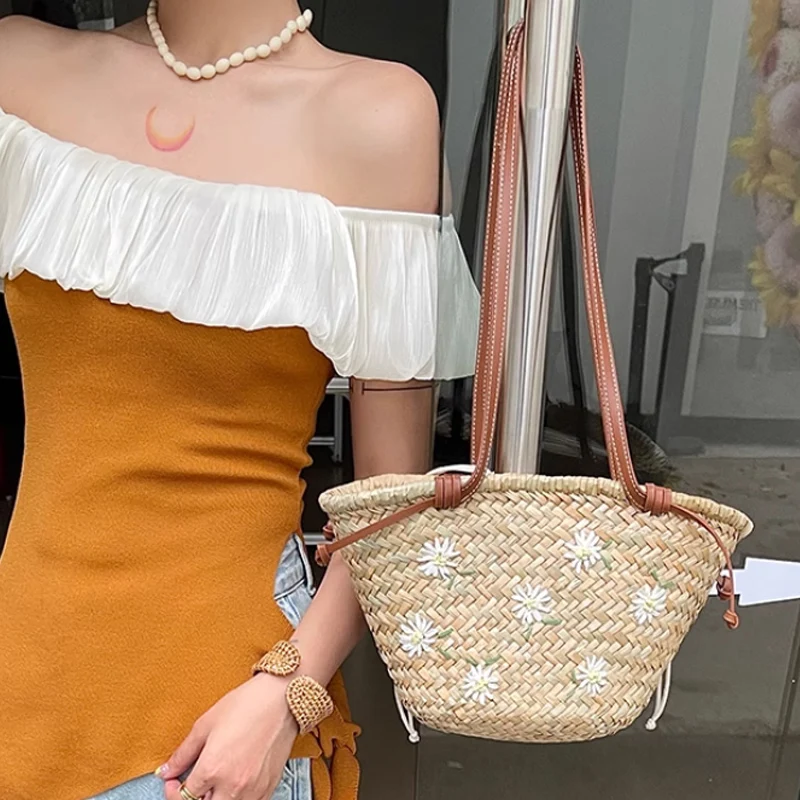 Casual Natürliche Stroh Schult – Embroidery Bali Bewertung und Preis