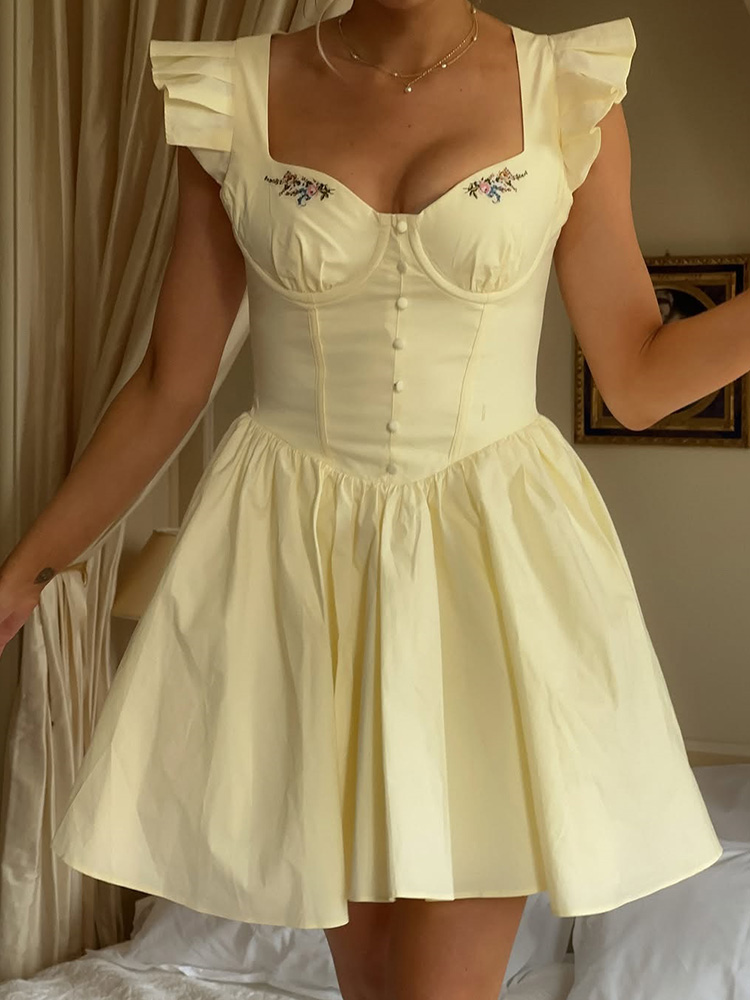 Sommerkleid für Damen mit Blum – Embroidery Yellow Dress Bewertung und Preis